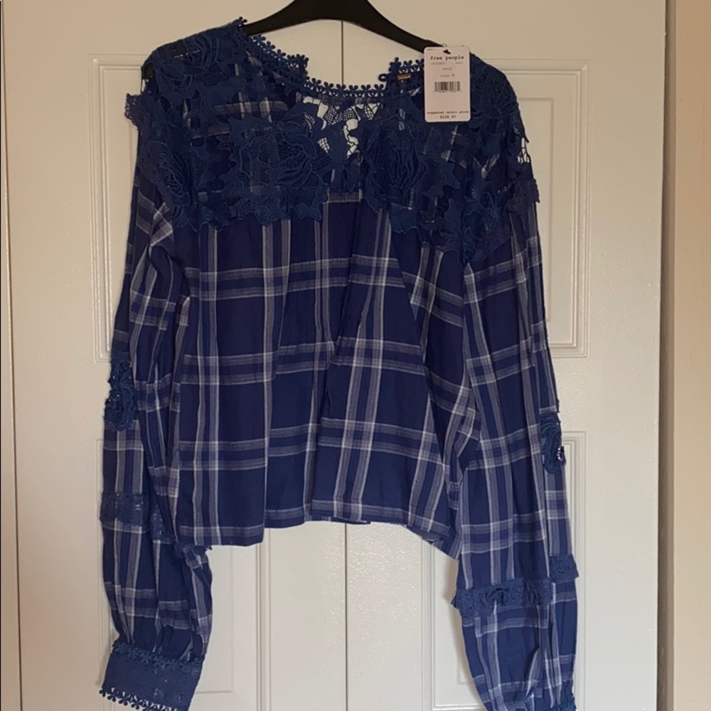 Free People size m lace and blue plaid blouse